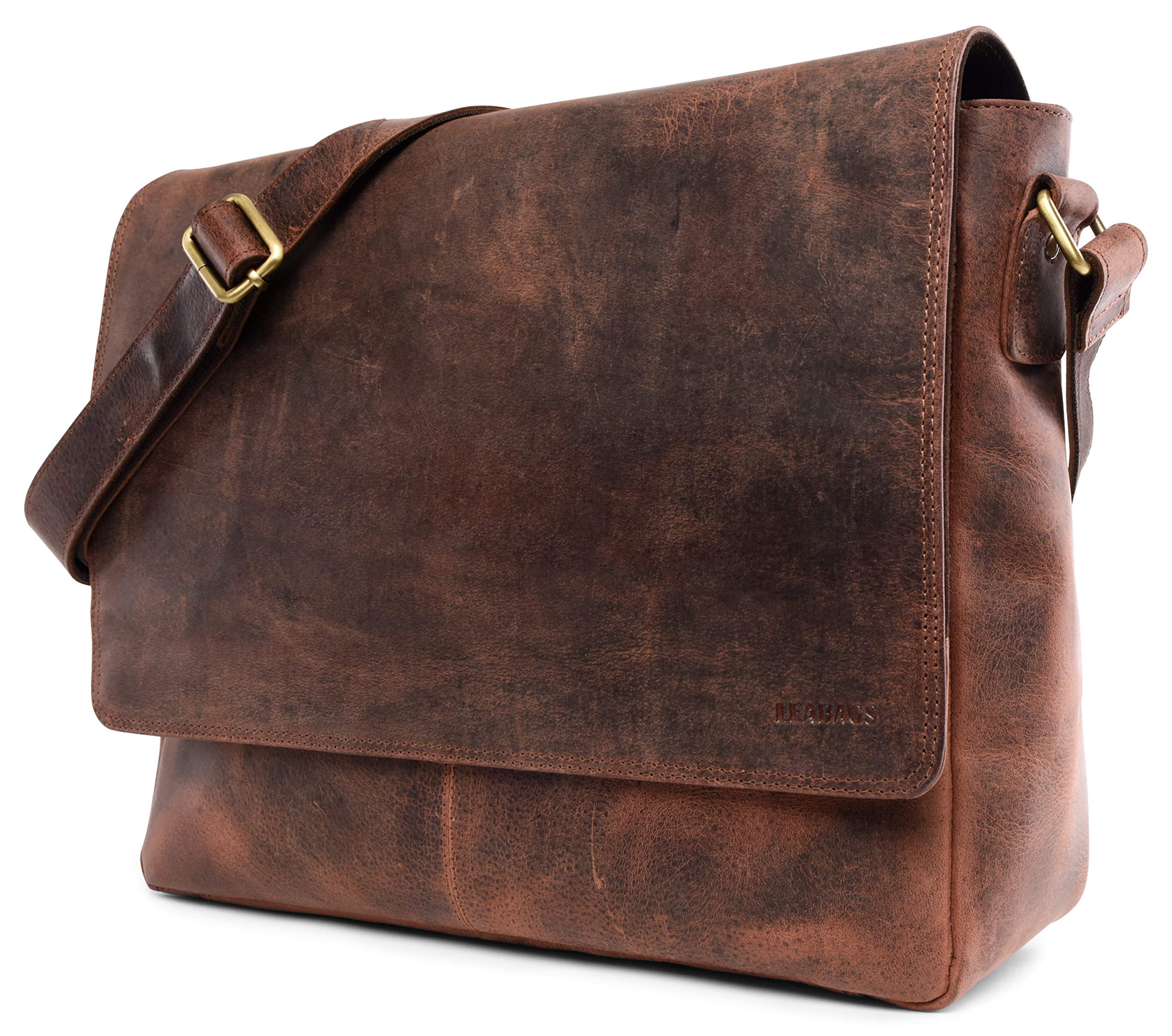 LEABAGS Oxford Shoulder Bag Made of Genuine Buffalo Leather in Vintage Look I Laptop Bag up to 15 inch I Messenger Bag I Leather Bag I Shoulder Bag I Briefcase I 38x10x31cm