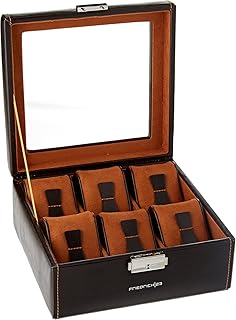 Friedrich23 Uhrenkoffer – Uhrenkasten Bond in braun mit Glasdeckel – Platz für 6 Uhren – abschließbar – Feinsynthetik