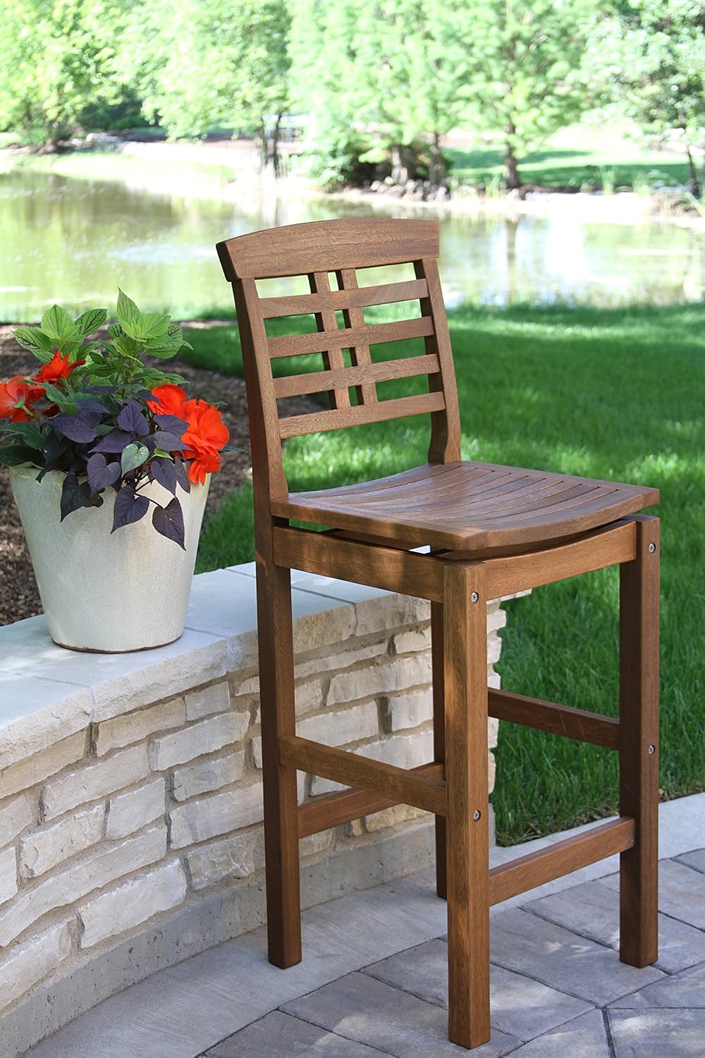 Amazon Com Outdoor Interiors 10030 Eucalyptus Hi Back Bar Chair Garden Outdoor