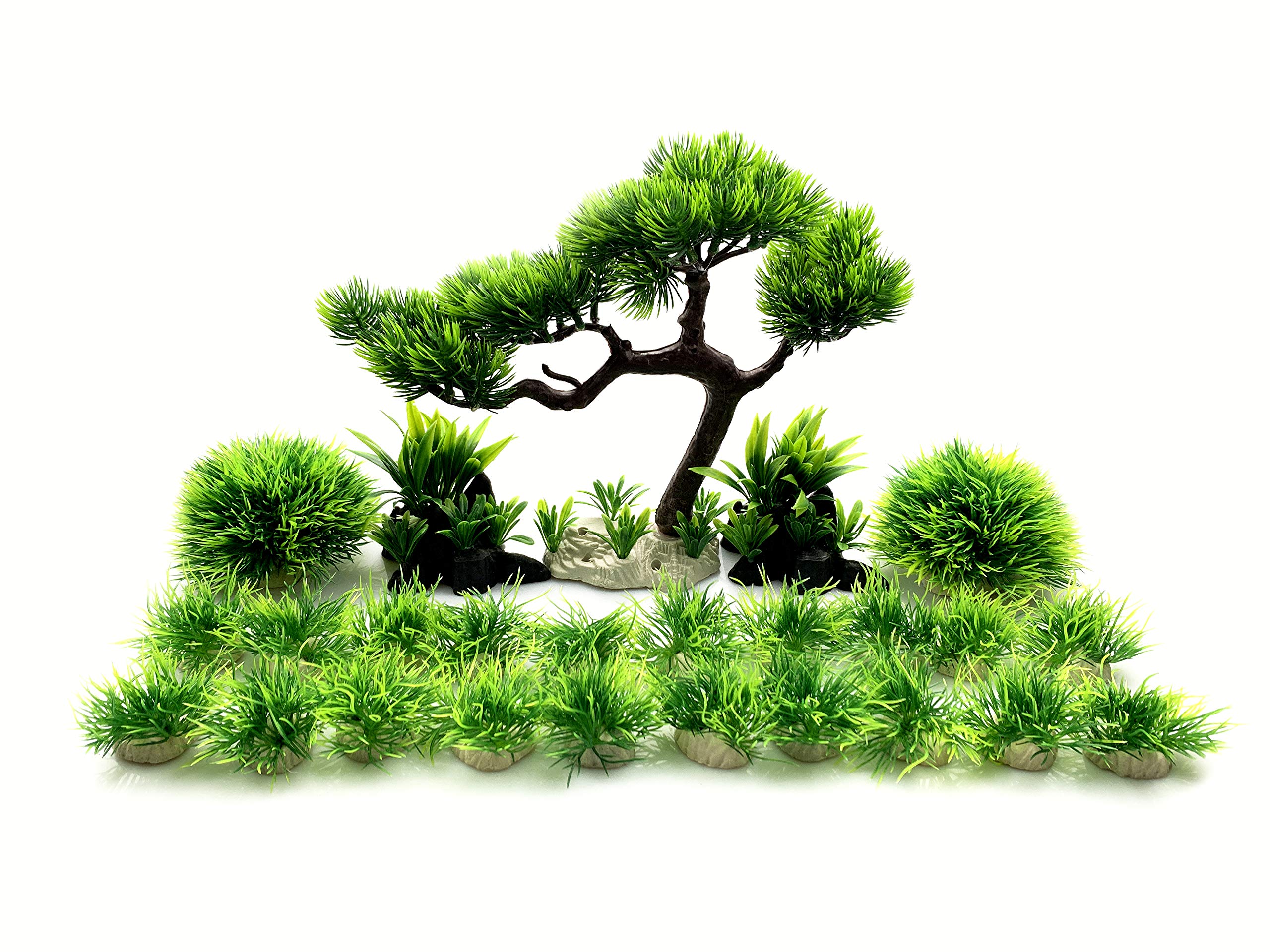 BEGONDIS Artificial Aquarium Green Water Plants Tree Set 25 Pcs, Fish Tank Aquarium Decorations (Set 1)