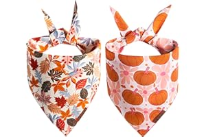 THLOH Fall Dog Bandanas - 2 Pack Halloween Thanksgiving Dog Bandana | Reversible Pumpkin and Leaf Pet Scarf | Premium Durable Fabric | Boys & Girls | Holiday Bandana for Medium and Large Dogs (Large)