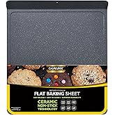 casaWare Large Flat Baking Cookie Sheet, 12.5 x 14-inch with a 1.5-inch Handle, Ceramic Non-Stick Coating (Silver Granite)