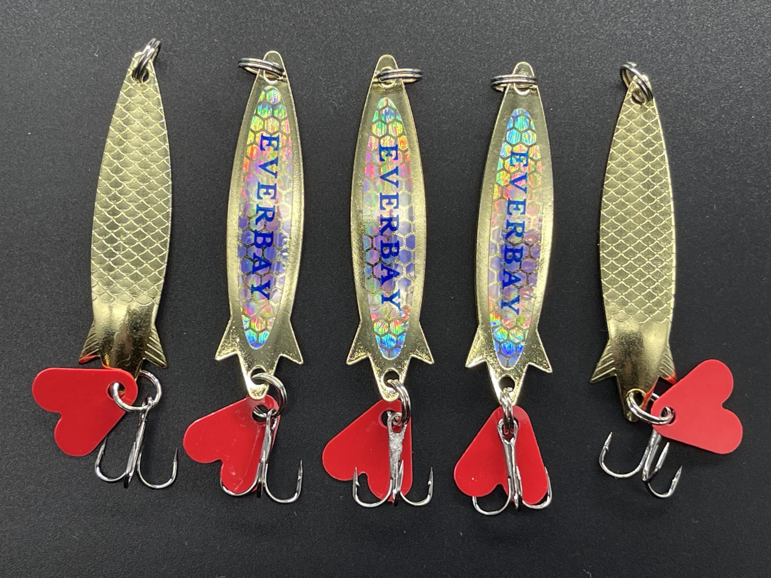 EVERBAY Silver Spinner Spoons Toby Style Fishing Lures Metal Jig Long Cast Sea Fishing Treble Hooks Fishing Spinnerbait for Trout Salmon Bass Cod Pollock, Spinning/Trolling, 7.7cm/12g, 5pcs/Gold