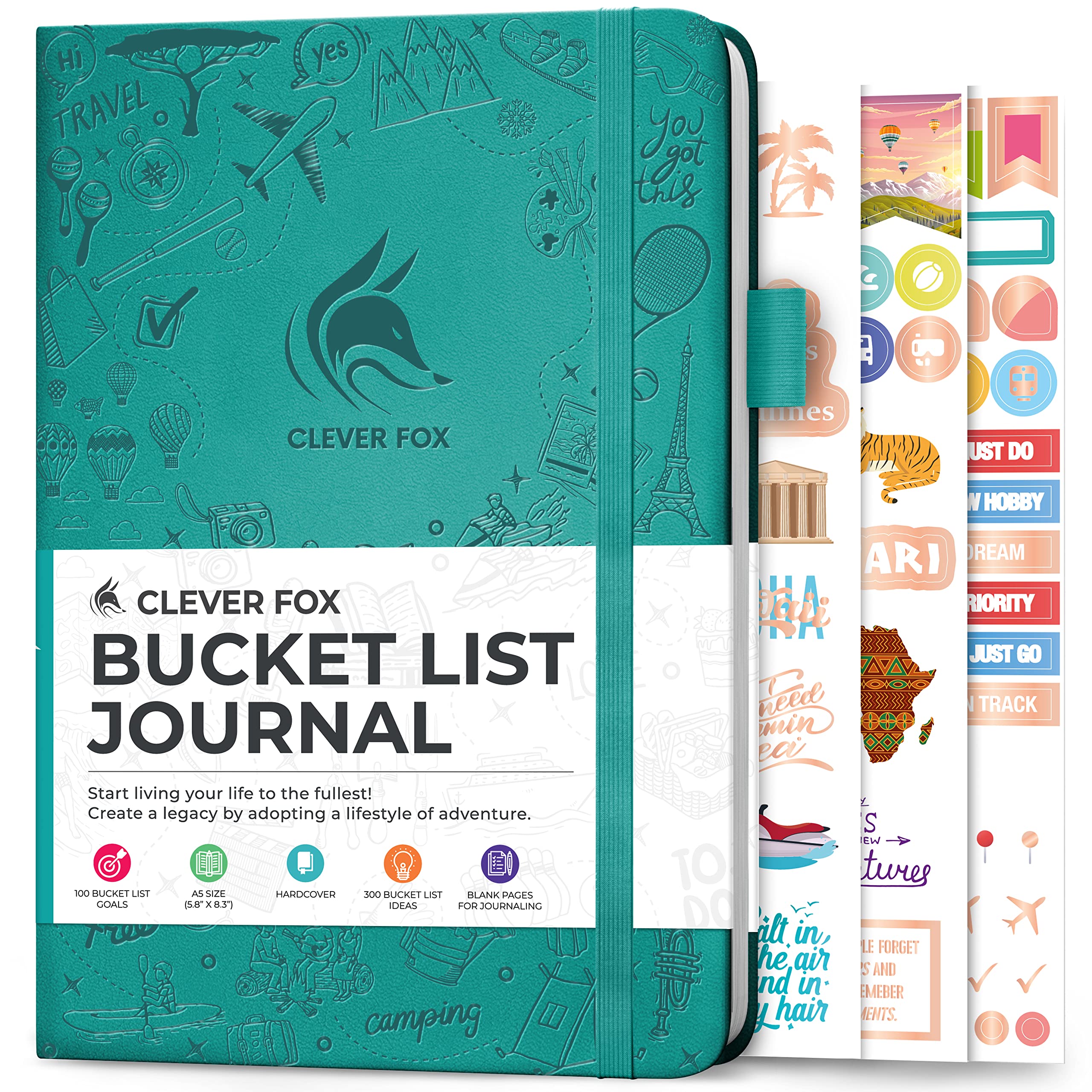 Clever Fox Bucket List Journal – Inspiring Travel Book for Memories & Adventures – Motivational Notebook for Personal Use & Couples – A5 (Turquoise)