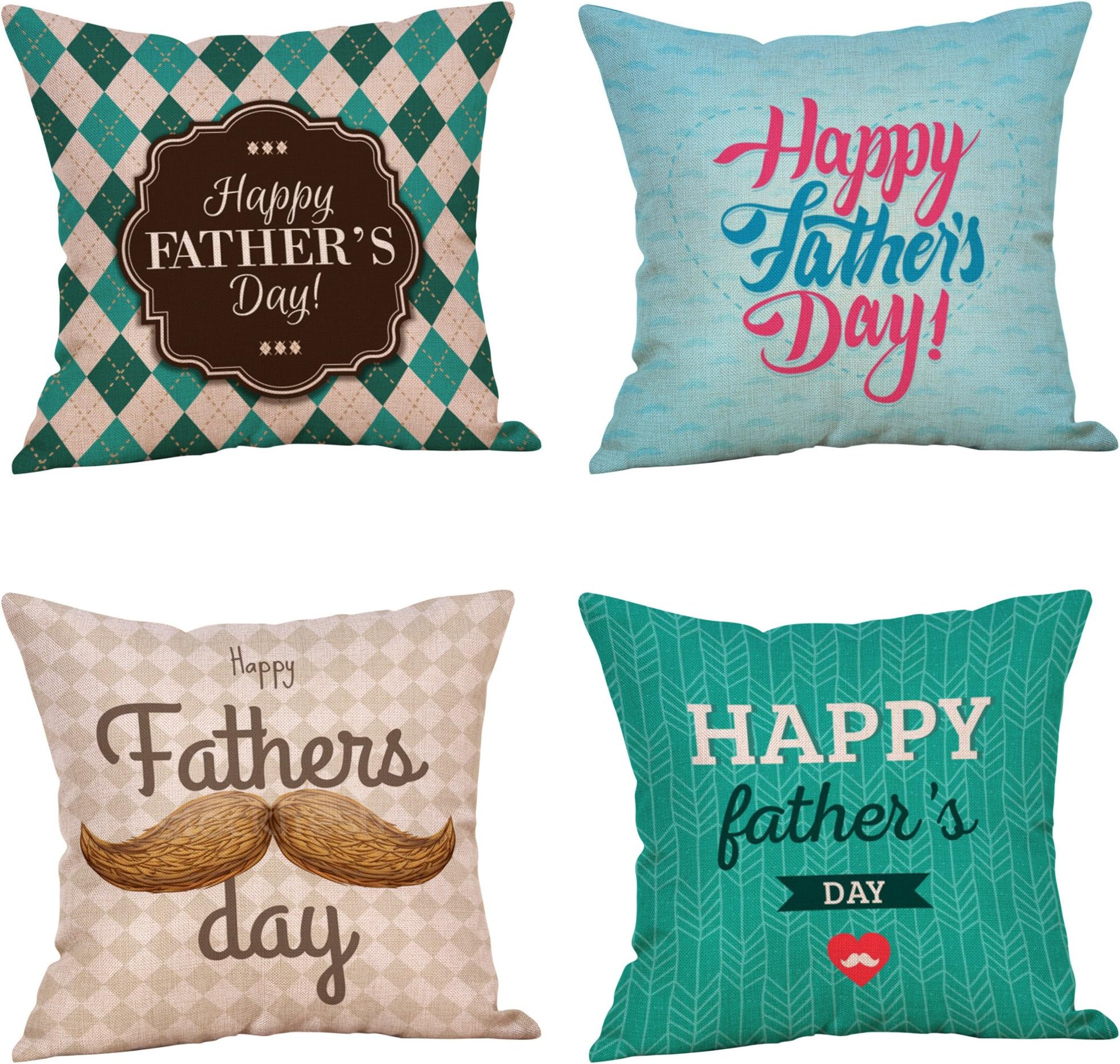VIGVOG Father’s Day Gifts Cushion Cover Linen Happy Father's Day,I Love Papa,I Love Dad,Cute Dog Throw Pillow Cover For Decorative Home Sofa Couch 18" x 18", 4 Packs (Style a)