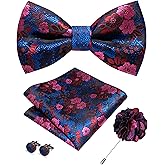 JEMYGINS Floral Pre-tied Bow Tie and Pocket Square Cufflinks Lapel Pin Sets for Men 4PCS
