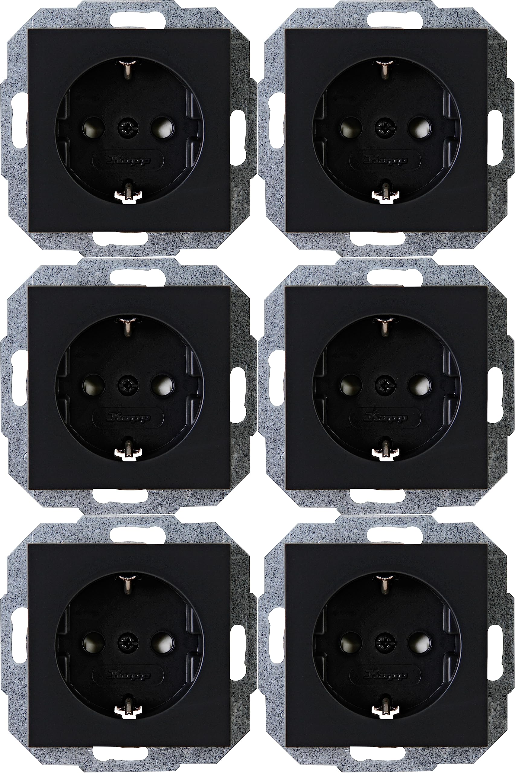 Kopp Athenis 943050058 Professional Pack Content 6 x Earthing Contact Sockets, 1-Way with Touch Protection, 16 A, 250 V~, IP20, Black, Matte Surface