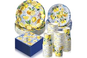 Hsei 250 Pcs Capri Lemon Plates and Napkins Party decorations Disposable Tableware Sets Baby Shower Birthday Party Supplies Serves 50 Guests Dinnerware Baby Bridal Shower Party Favors