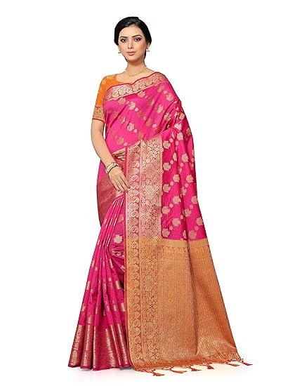 leeza store Womens Banarasi Silk Saree With Blouse Piece