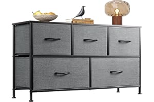 WLIVE Dresser for Bedroom with 5 Drawers, Wide Chest of Drawers, Fabric Dresser, Storage Organizer Unit with Fabric Bins for 