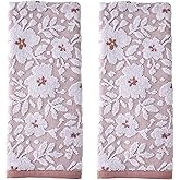 SKL Home Floral Jacquard 100% Cotton 2pc Hand Towel Set, Reversible & Decorative for Bath/Kitchen/Bar & Gift, Dusty Rose