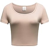 OThread & Co. Women's Basic Crop Tops Stretchy Casual Scoop Neck Cap Sleeve Shirt
