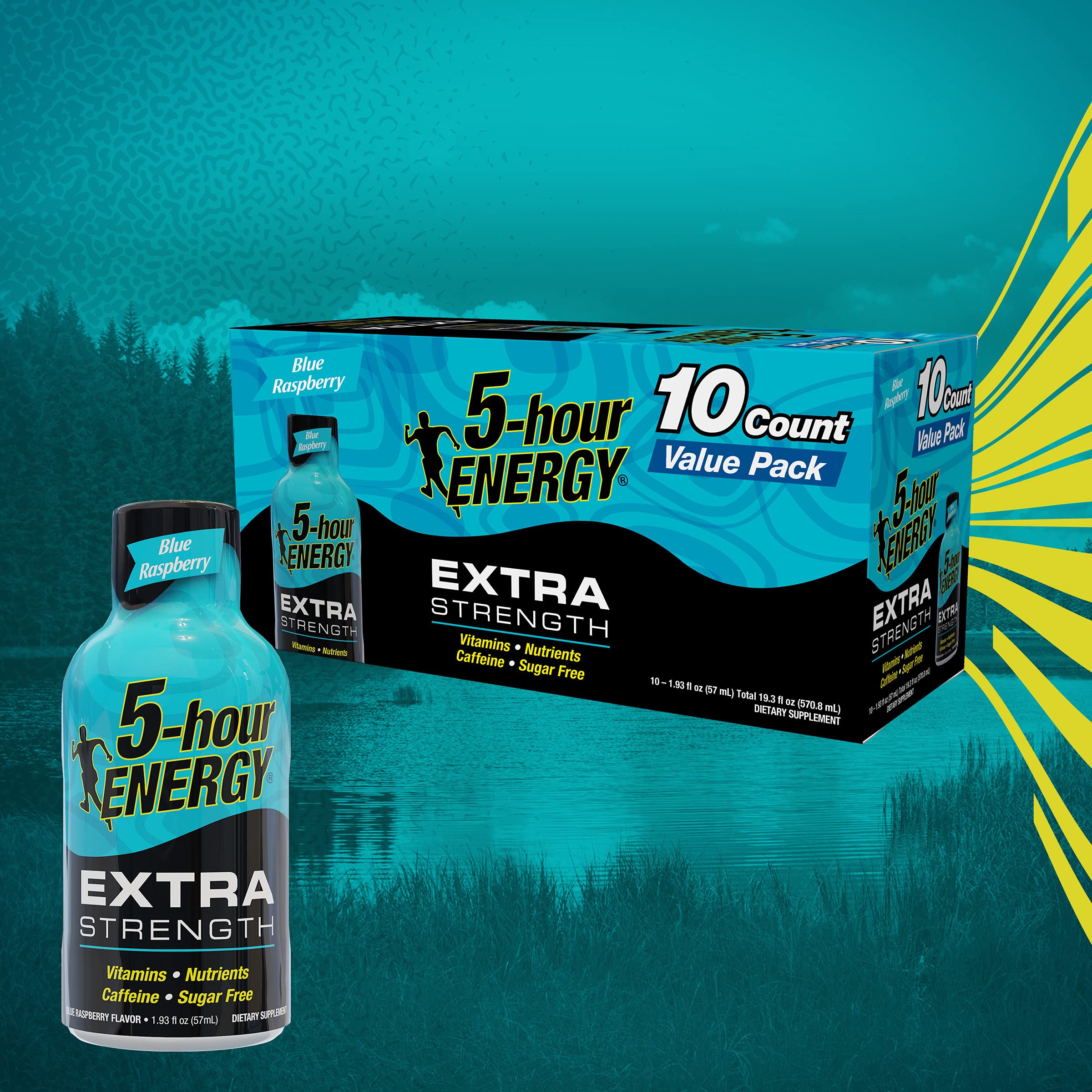 5-hour ENERGY Shots Extra Strength, Blue Raspberry Flavor, 30 Count, 1.93 Fl Oz, Sugar Free, Zero Calories, Amino Acids and Essential B Vitamins, Dietary Supplement, Feel Alert and Energized, 230 mg Caffeine