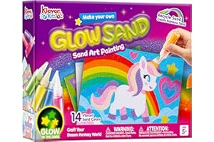 Klever Kits GlowSand Sand Art Kits for Kids, Glow in The Dark Sand Painting with 14 Colors, 6 Fantasy Templates & 4 DIY Sheet