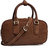DORIS&JACKY Suede Leather Top Handle Tote Purse for Women Small Retro Bowling Boston Satchel Clutch Bag