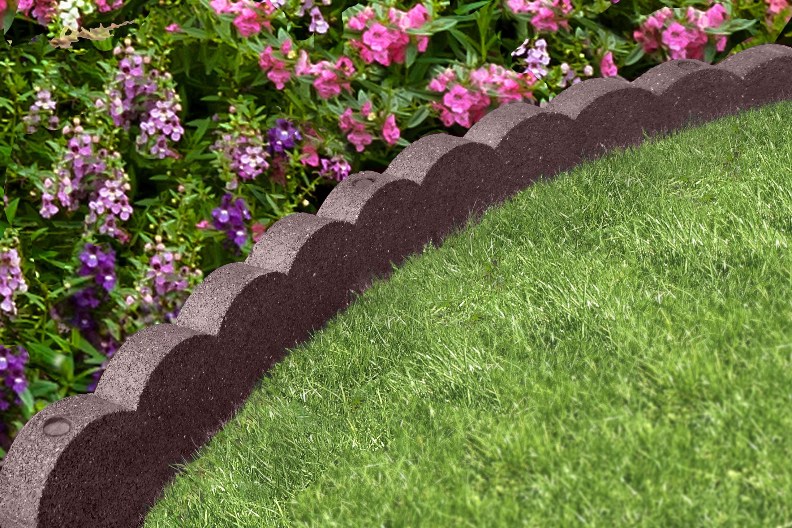 Flexi Curve Scalloped Garden Edging Rubber Landscape Scallop Lawn Border Edging Section 120cm (4ft), Earth(Brown), Pack of 2