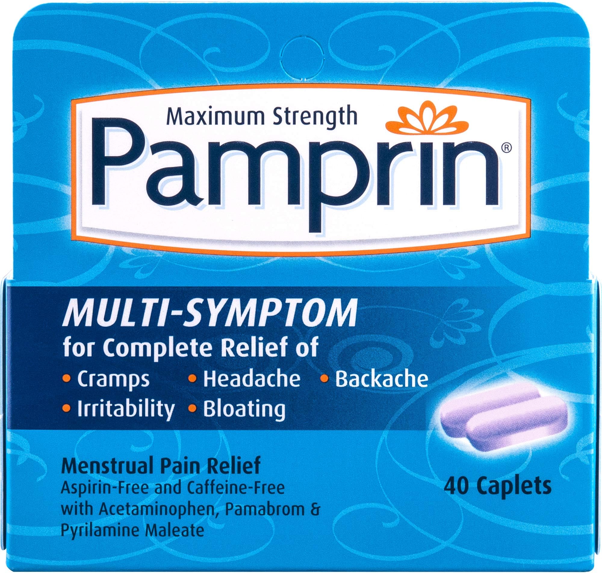 Pamprin Multi-Symptom Menstrual Pain Relief Caplets Maximum Strength 40.0 ea. (Quantity of 4)