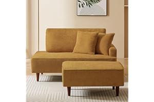 KHSDJSRUY Upholstered Chaise Lounge Chair Indoor with Ottoman Boucle Chaise Lounge Fluffy Reading Chairs for Office Living Room Bedroom Relaxing (Boucle Curry)