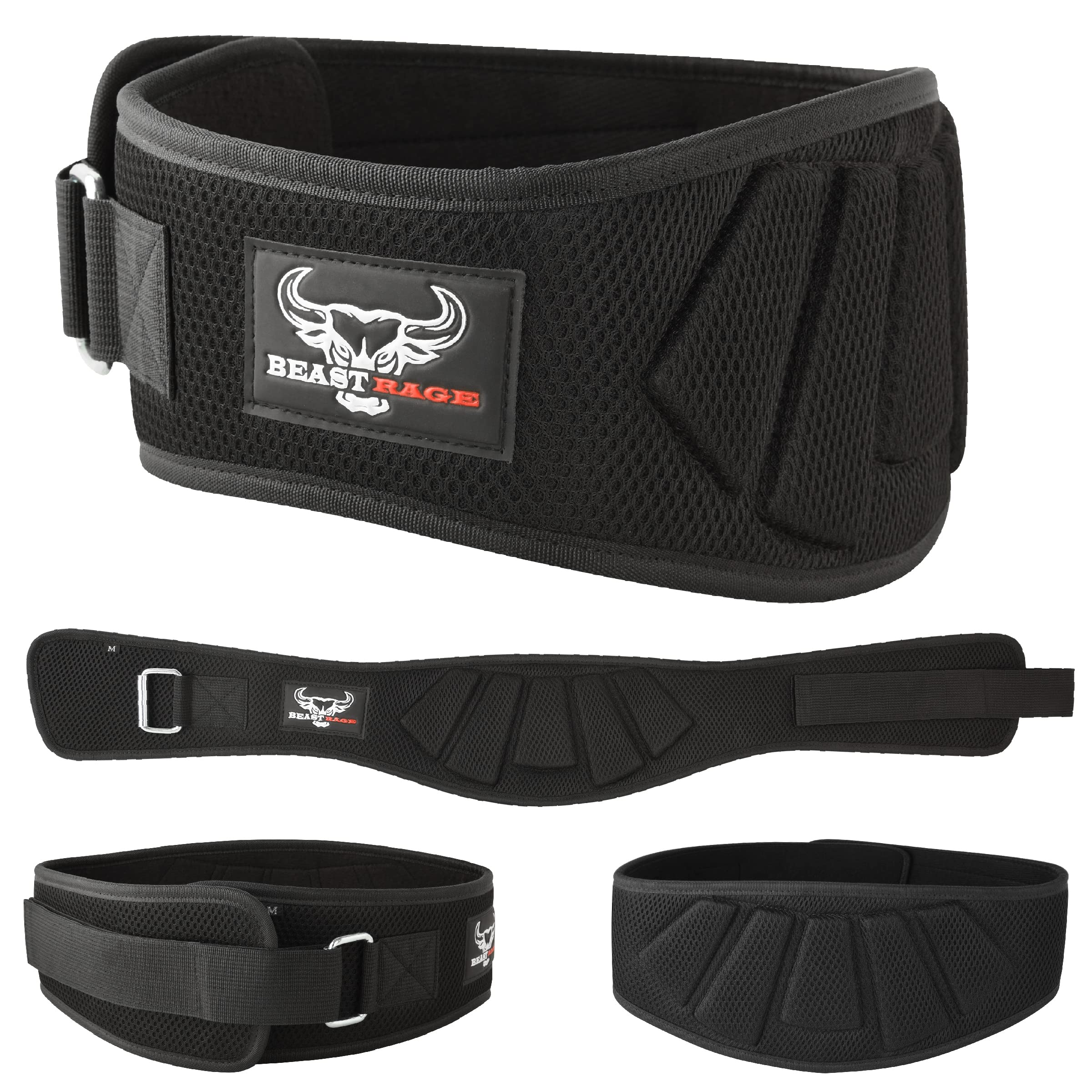 BEAST RAGE Weight Lifting Belt Auto Lock Neoprene Lumbar Support Double Padded Fitness Belt Gym Training for Men Women Curved Grip Big Loads Squats Deadlifts Powerlifting Training (XL, Black)