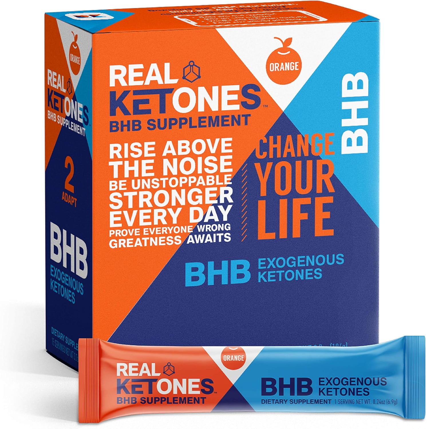 Exogenous Ketones Supplement - Proprietary 100% D-BHB (Beta-Hydroxybuterate) Quad BHB Salt Formula in Convenient Stick Packs from Real Ketones, Orange Blast 15 Servings