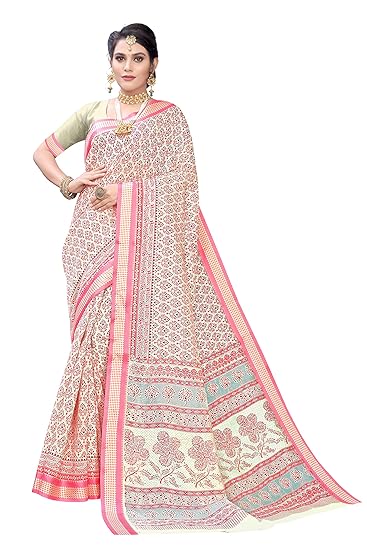 Women's Pure Cotton Gadwal Collection Pink Saree With Blouse