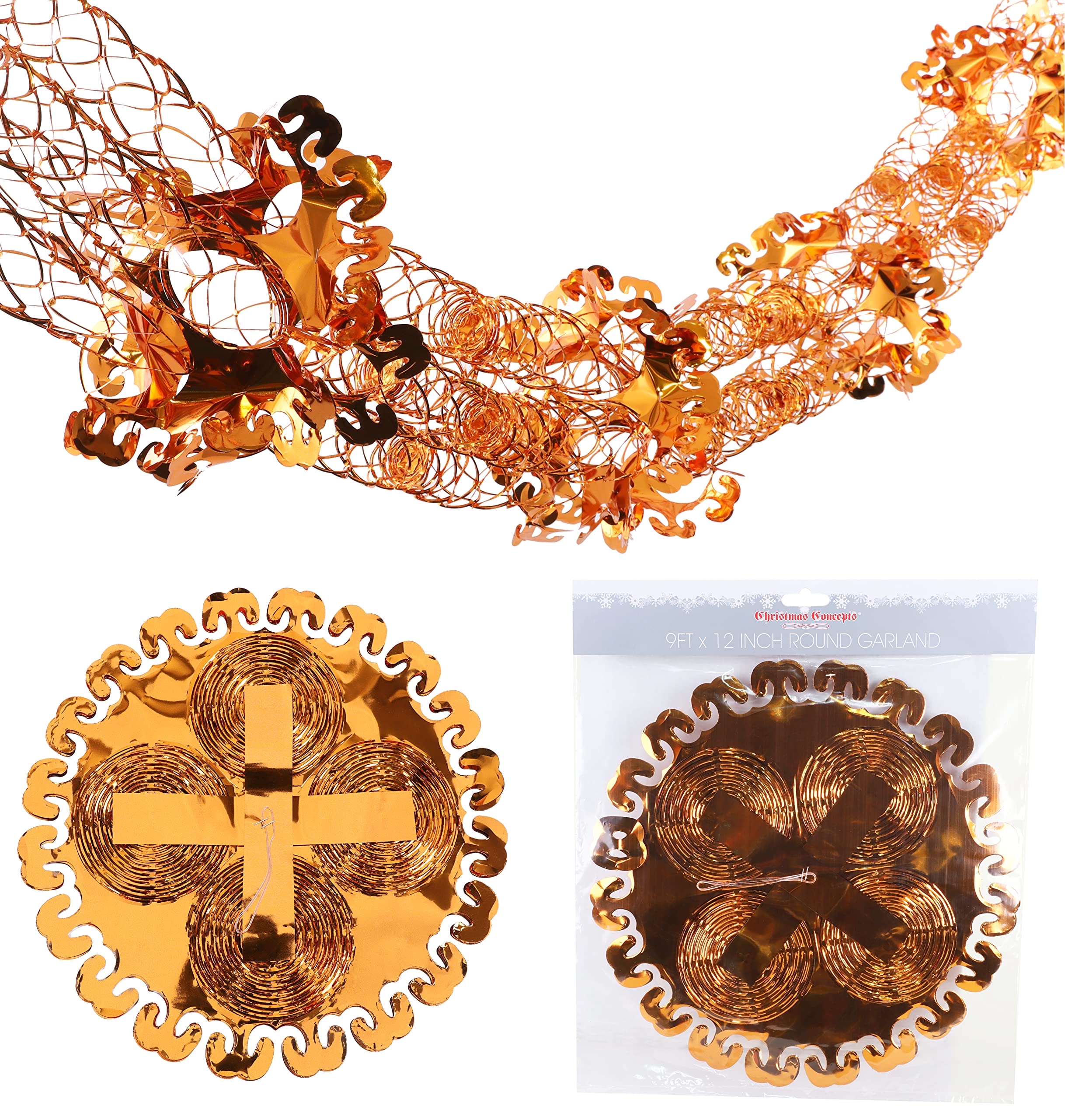 Christmas Concepts® 9ft x 1ft Large Round Foil Garland Festive Hanging Decorations – Christmas Trimming (Copper)