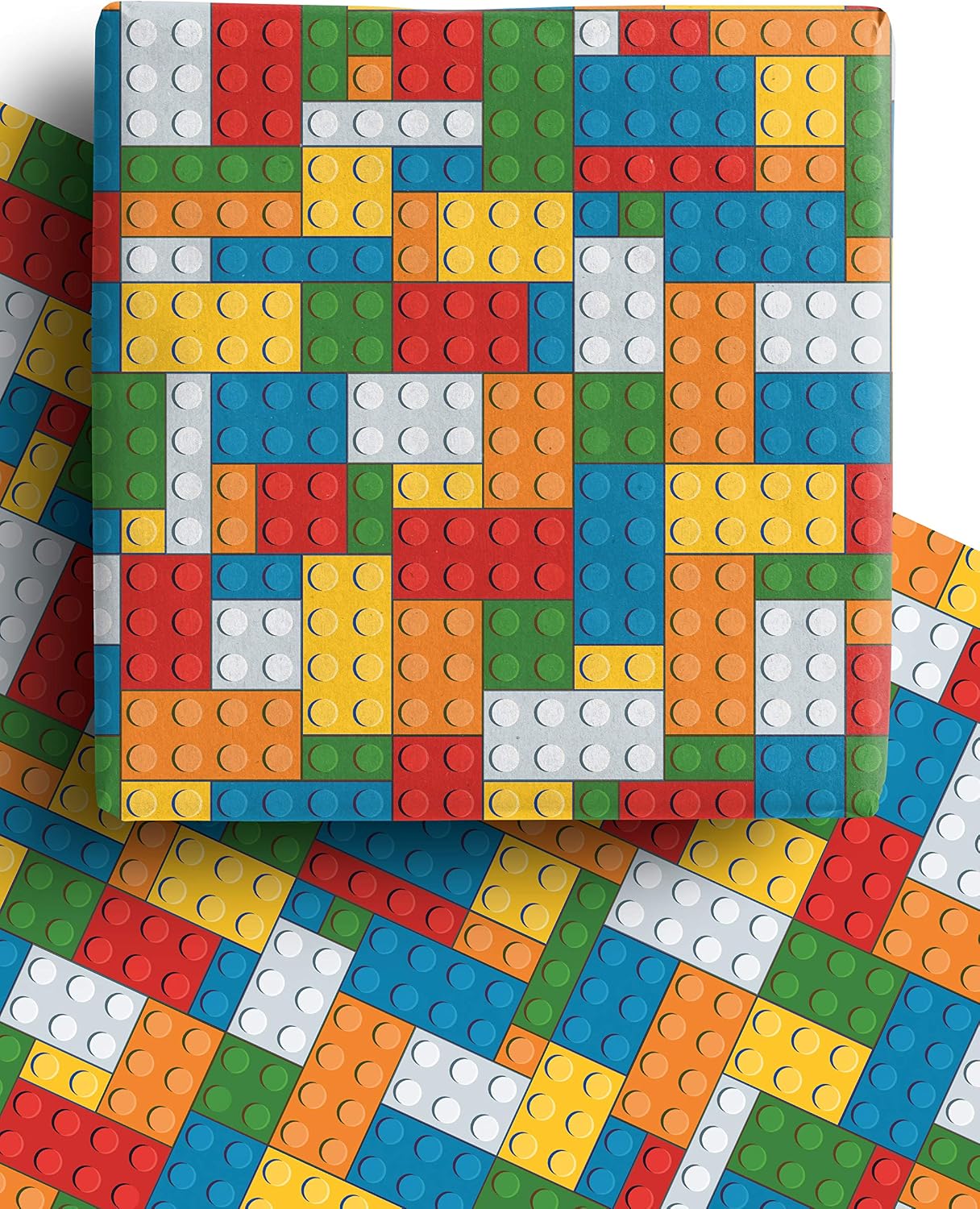 4 x Building Blocks Recyclable Wrapping Paper for Boys and Girls, Premium Gift Wrap Sheets for Kids Birthday Father's Day