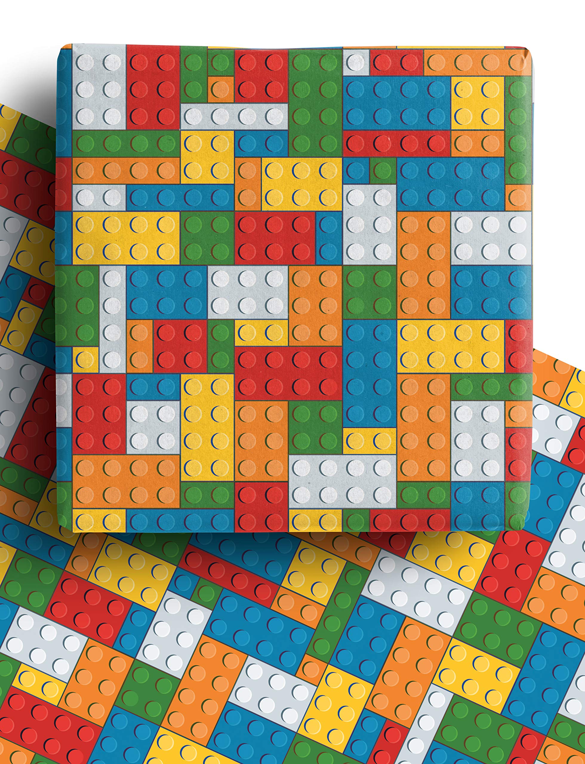 4 x Building Blocks Recyclable Wrapping Paper for Boys and Girls - Premium Gift Wrap Sheets for Kids Birthday, Father's Day, Christmas and more. 70cm x 50cm each sheet