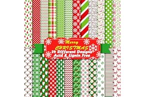 COCUBE+ 24 Sheets Christmas Scrapbook Paper Set 6 x 6 inches Decorative Christmas Pattern Paper for DIY Background Card Making Scrapbook Photo Album Decor, 24 Designs
