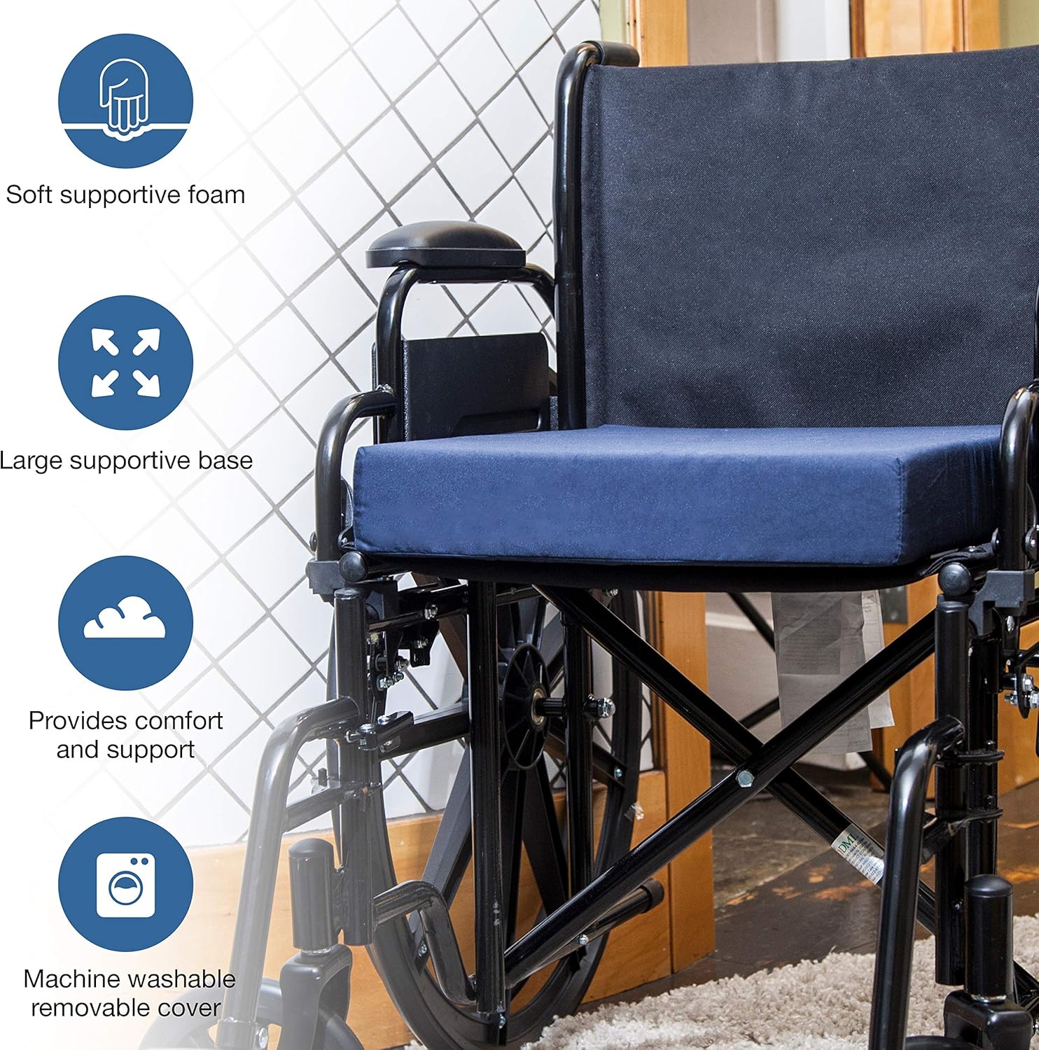DMI Seat Cushion for Wheelchairs, Mobility Scooters, Office and Kitchen Chairs or Car Seats to Add Support and Comfort while Reducing Pressure and Stress on Back, 3 Inch thick, 16 x 18, Navy Blue: Health & Personal Care