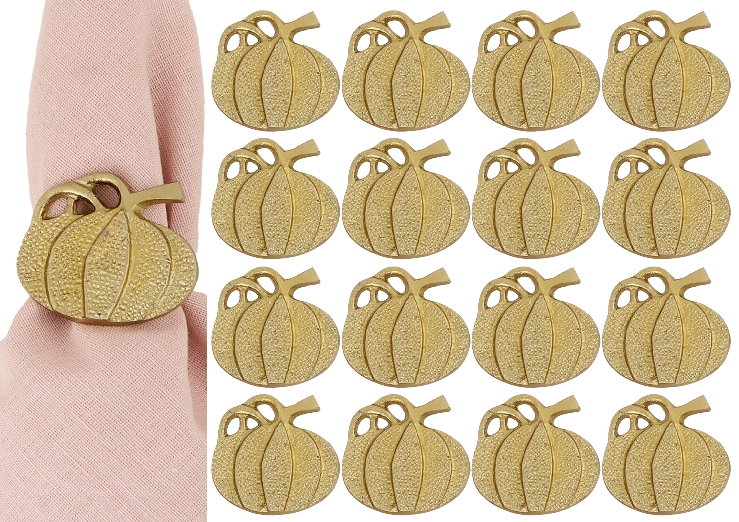 ALPHA Living HOME 12 Pcs Antique Gold Metal Napkin Rings Pumpkin Shape 1.5 Dia. Round Serviette Rings Fall Decor Thanksgiving, Wedding, Dinner Table Decoration Durable Serviette Holders