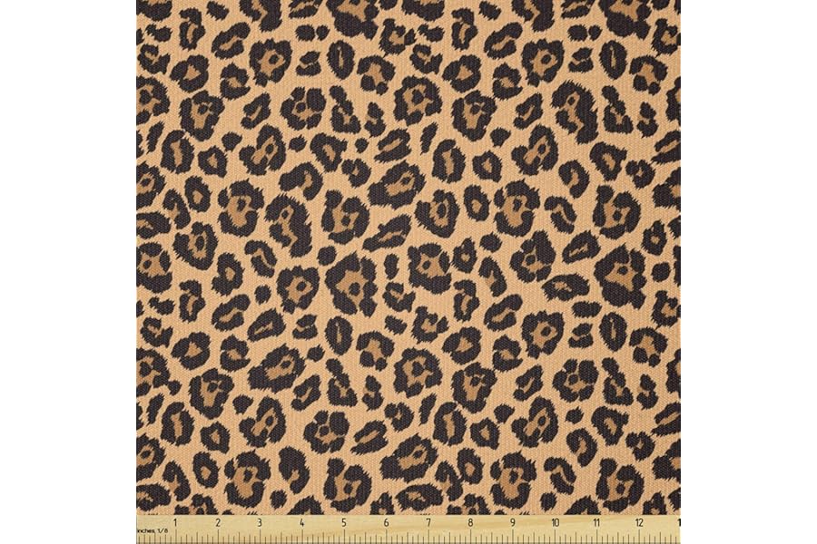 Ambesonne Peach Color Leopard Print Fabric by The Yard, Orange Color Leopard Pattern Illustration Exotic Pattern, Stretch Knit Fabric for Clothing Sewing and Arts Crafts, 1 Yard, Orange and Black