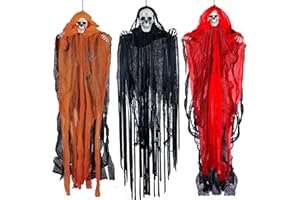 JOYIN Halloween Hanging Grim Reapers (3 Pack), One 35.4” and Two 27.6” Halloween Grim Reapers, Halloween Skeleton Flying Ghost for Haunted House Prop Décor, Halloween Outdoor Indoor Decor