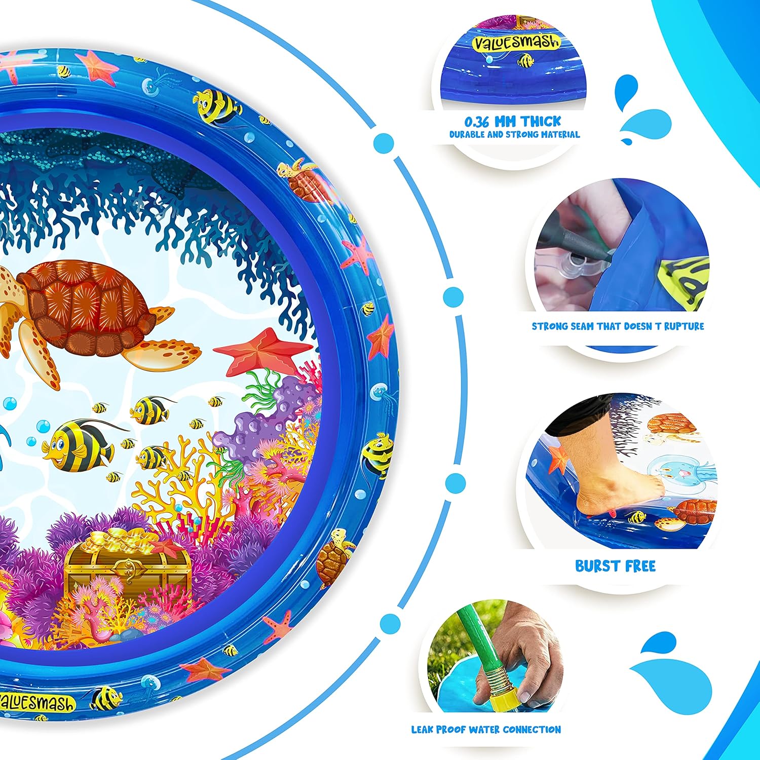 RFAQK Air Inflatable Splash Pad and Pool for Toddlers and Dogs-4 in 1 Sprinkler for Kids and Pets with Toys-Durable Wading Kiddie Pool-Outdoor Water Toys for Ages 1-12 Years Old: Toys & Games