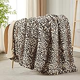 JONIYEAR Cozy Fluffy Brown Cheetah Faux Rabbit Fur Throw Blanket 50" x 60", Decorative Thick Fuzzy Leopard Lap Blankets for Women, Soft Plush Animal Print Warrm Shaggy Furry Blanket for Winter, Beige