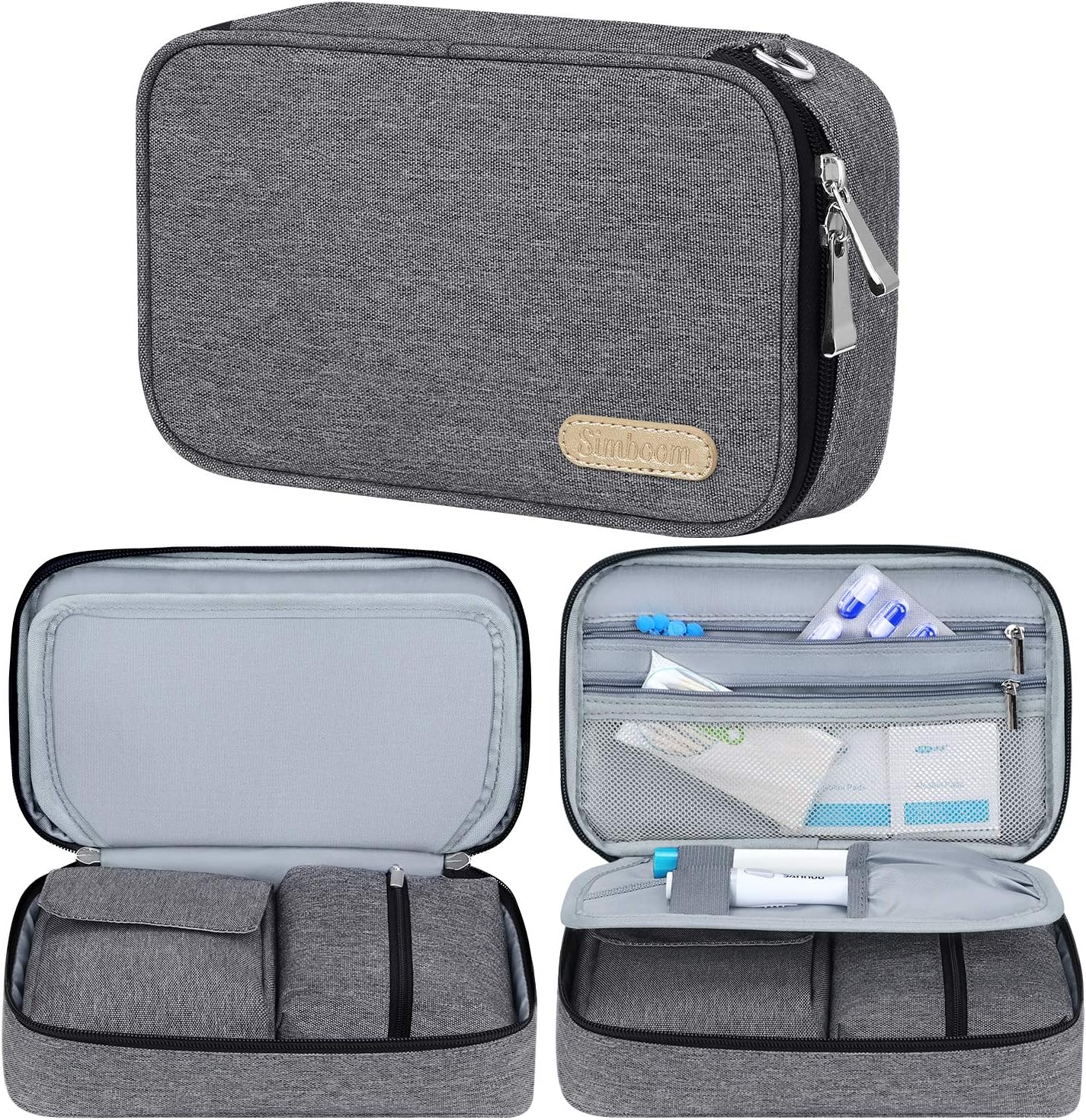 SIMBOOM Insulin Travel Case, Diabetic Storage Case for Glucose Meter Syringes and Other Diabetic Supplies (Bag Only) - Grey