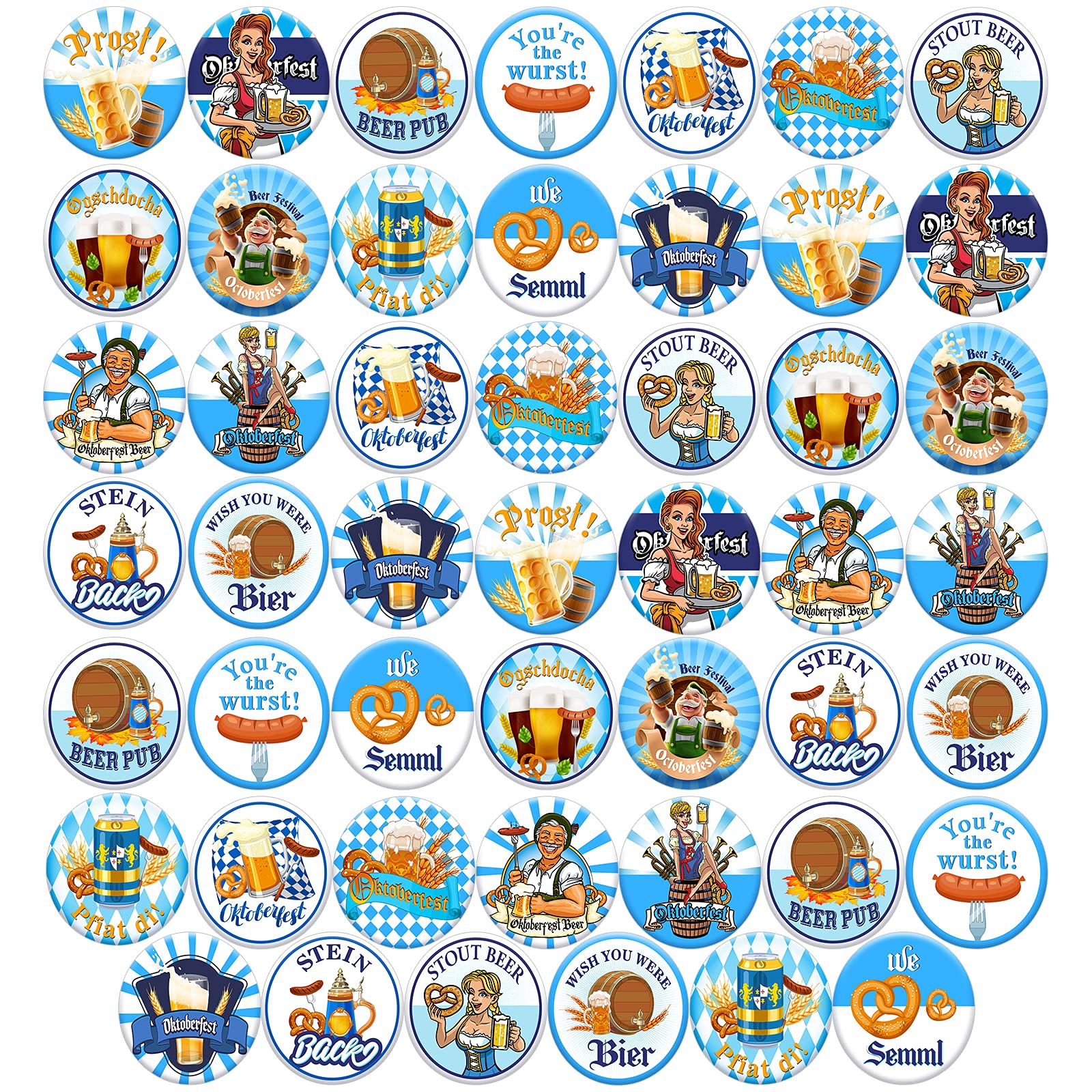 Whaline 48pcs Oktoberfest Buttons Pins Bavarian Style Badges 16 Patterns Printed Pins Buttons Brooch for Oktoberfest Festivities Family Friends Party Supplies Beer Festival Decorations