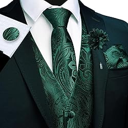 GUSLESON Dark Green Mens Vest Tie and Bow Tie Set