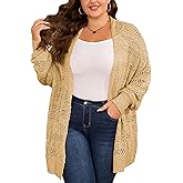 ForHailey Women's Plus Size Crochet Cardigan Kimonos Boho Long Sleeve Oversized Summer Open Front Knitted Sweater Tops