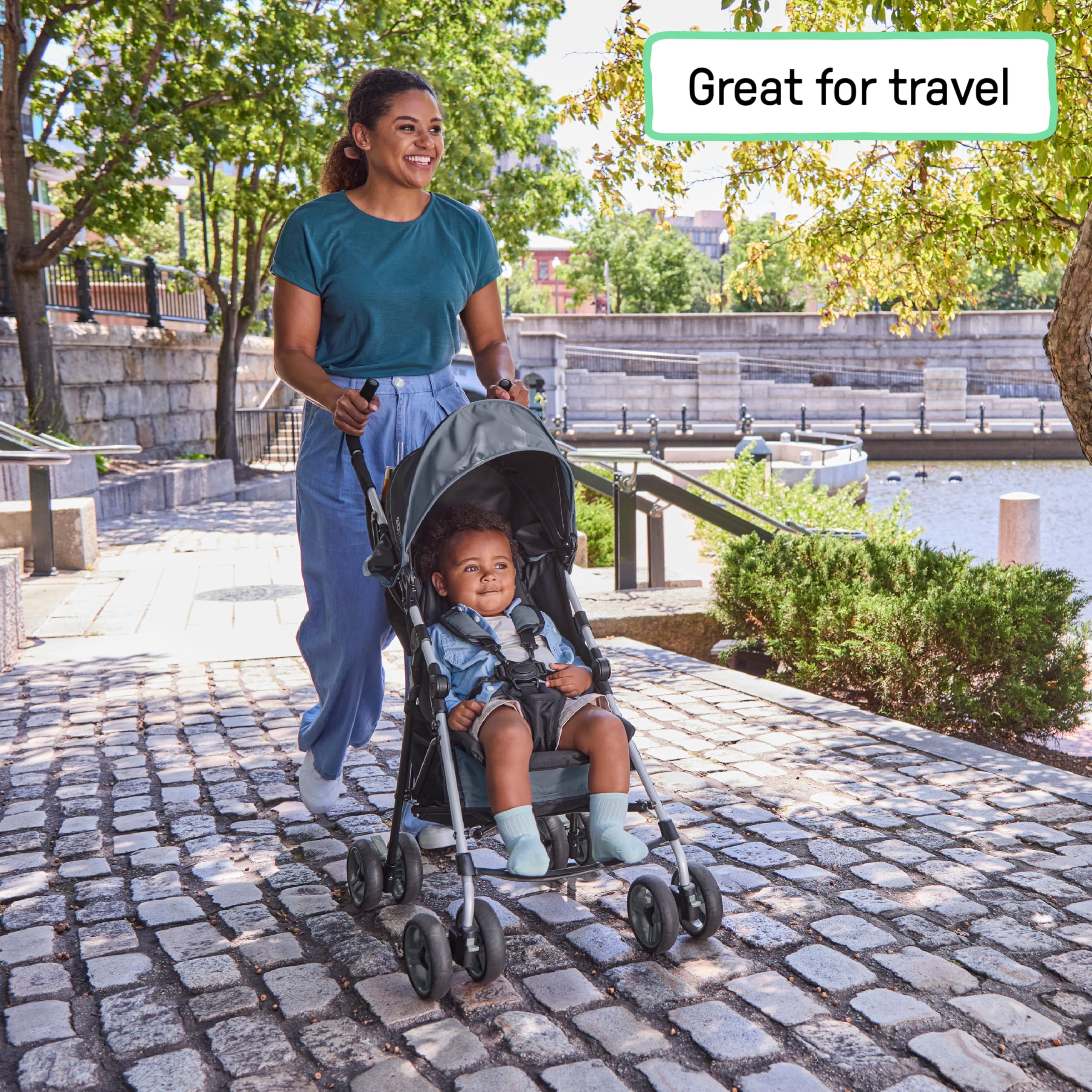 Ingenuity3D Mini Convenience Stroller – Lightweight Stroller with Compact Fold, Multi-Position Recline, Canopy with Pop Out Sun Visor – Umbrella Stroller for Travel and More, Slate Grey