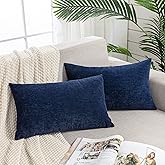 GAWAMAY Lumbar Support Pillow Decorative Rectangle Throw Pillow Covers 12"x20" Inch Set of 2, Soft Chenille Pillowcase for Living Room Bedroom Sofa Couch Cushion Cover Navy Blue 30x50cm (ONLY Covers)