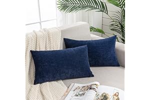 GAWAMAY Lumbar Support Pillow Decorative Rectangle Throw Pillow Covers 12"x20" Inch Set of 2, Soft Chenille Pillowcase for Living Room Bedroom Sofa Couch Cushion Cover Navy Blue 30x50cm (ONLY Covers)