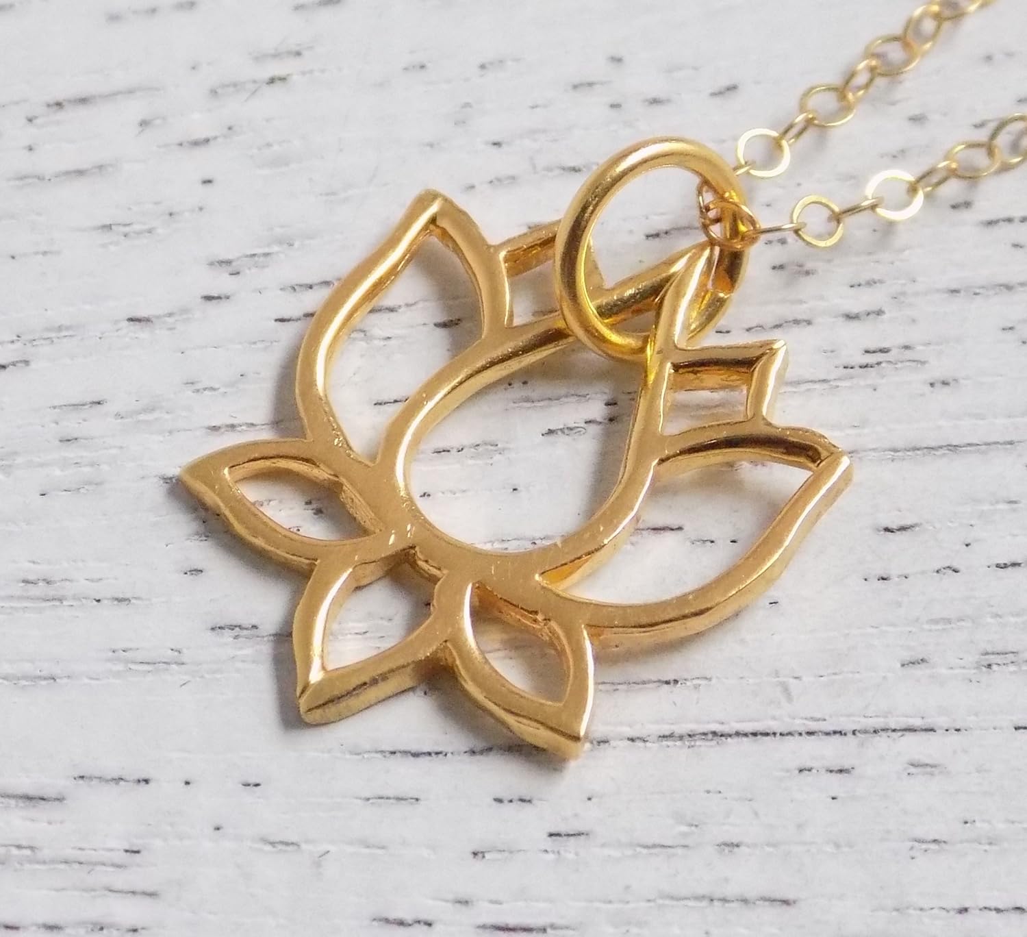 Gold Lotus Necklace, Gold Lotus Flower Charm, Large Lotus