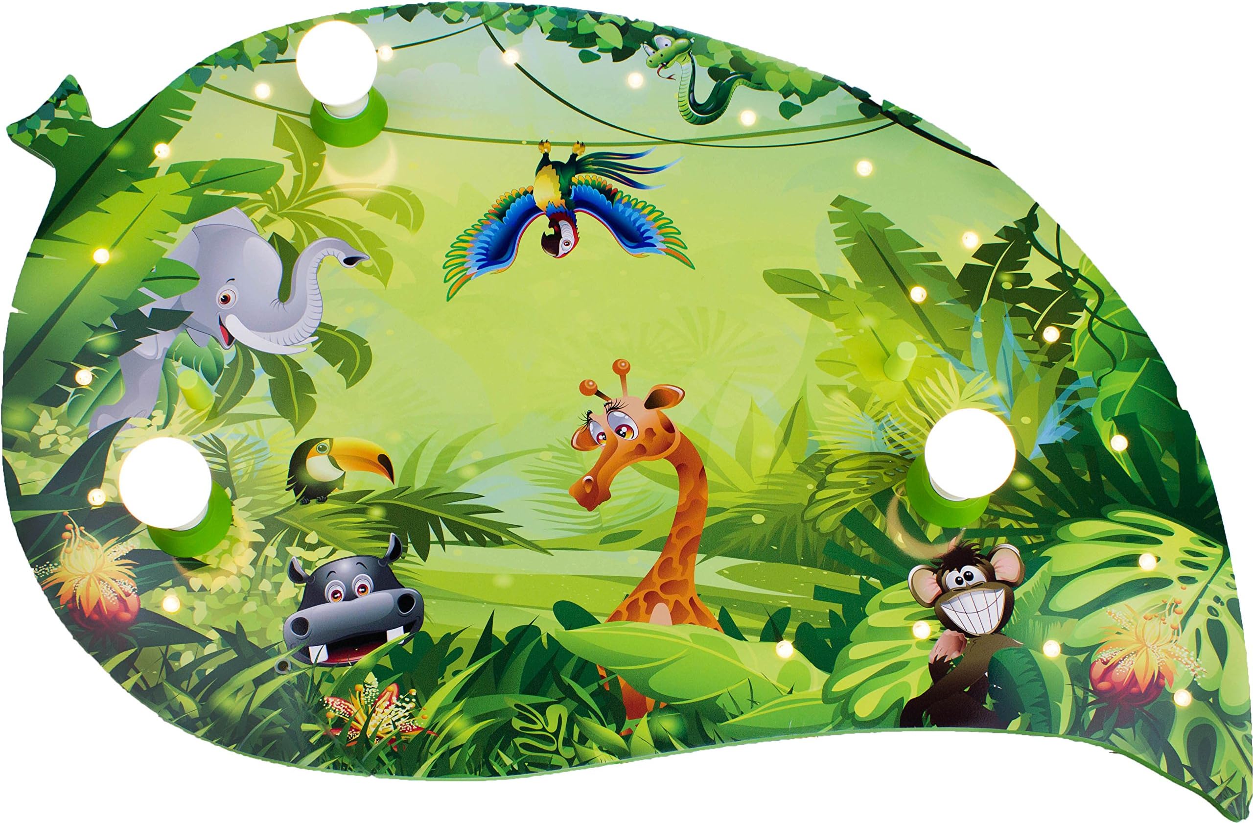 elobraCeiling Light Animals Leaf Wilderness | Great Wall Lamp or Ceiling Light for Children's Room, Jungle Lamp, Green, Leaf Design, Made in Germany, 73 x 47 x 6 cm