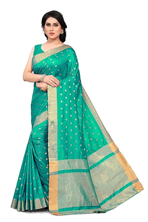 Women's Kanchipuram Silk Blend Saree With Blouse Piece