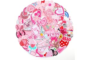 NICEVINYL Pink Iron on Patches for Girls: 60PCS Girly Random Embroidery Patches for Backpacks Clothing Hats Jackets Pants Decor - Assorted Cute Sew on Appliques for DIY Accessories