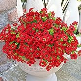 Kingsboomy Artificial Flowers for Outdoors, Faux Plants Flowers, 12 Bundles Silk Colorful Fake Flowers Eucalyptus Realistic UV Resistant for Outside Home Planter Porch Patio Yard Decor (12, Red)