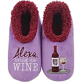 Snoozies Wine Slipper Socks for Women, Funny Wine Gifts and House Slippers Soft Non-Slip, Sherpa Lining, Indoor Cute Slippers