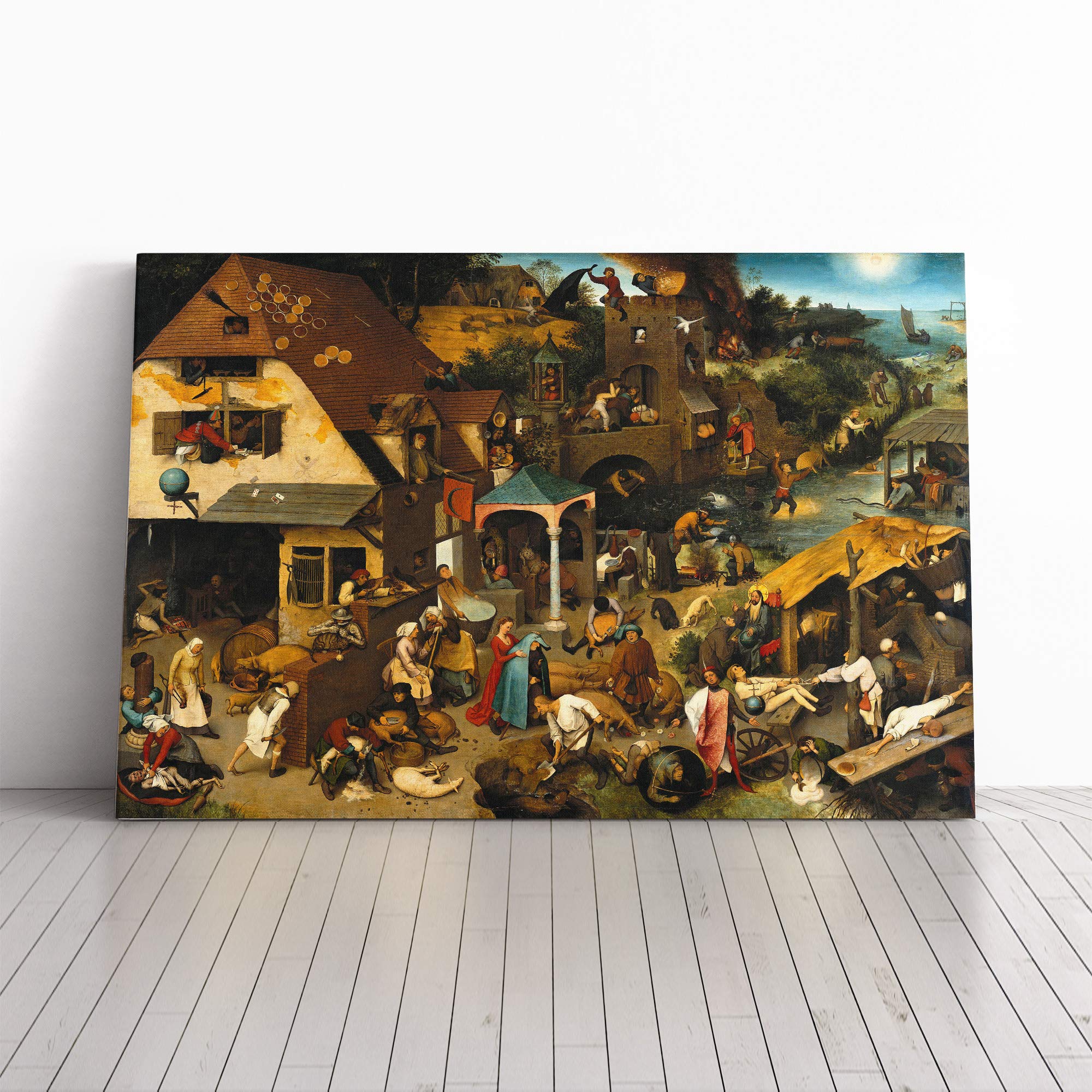 Pieter Bruegel The Elder Neverlandish Proverbs Canvas Print | Gallery Wrapped 30mm Frame Wall Art | 20x14 inches | Ready to Hang | Modern Picture | Living Room Bedroom Lounge Office