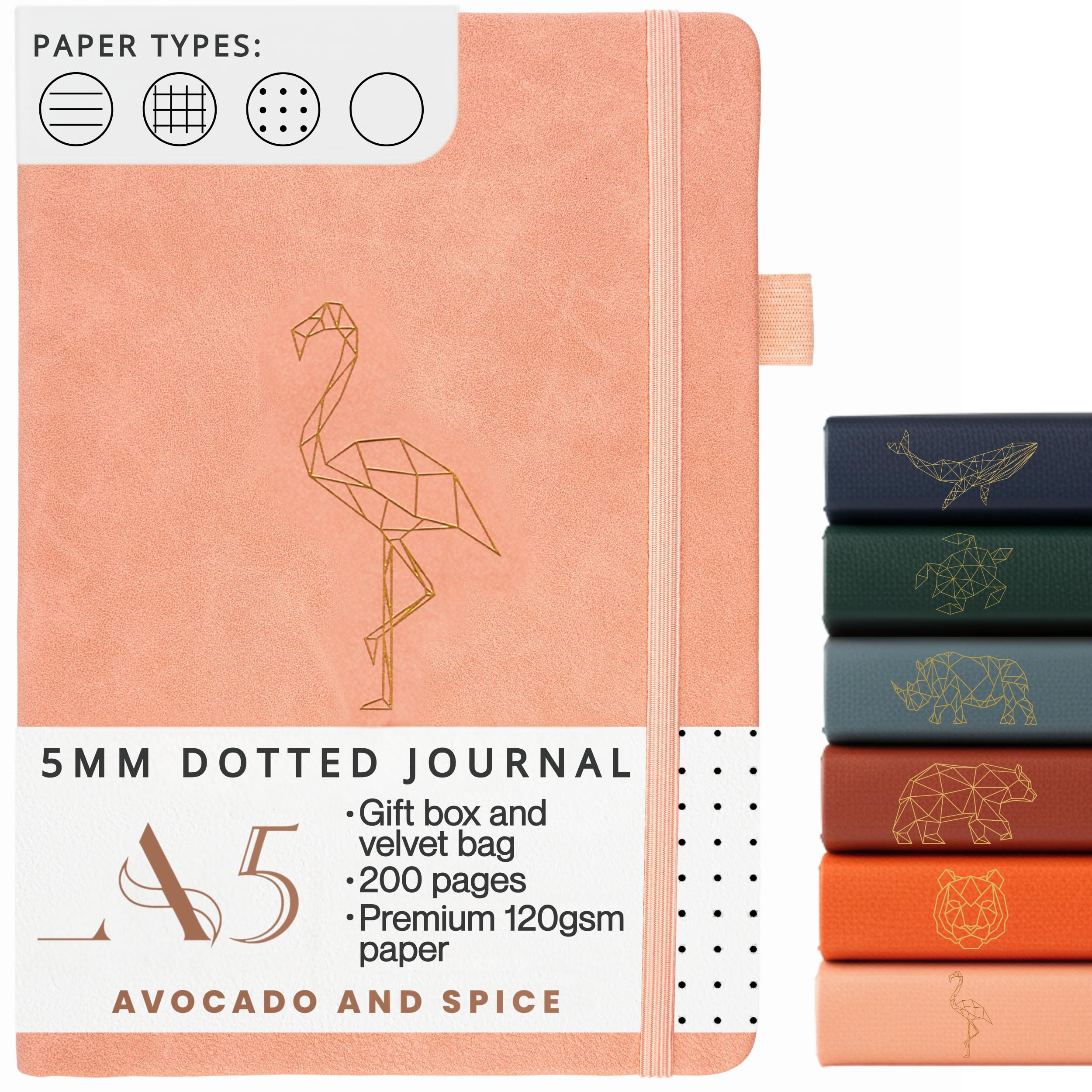 A5 Dotted Notebook by Avocado and Spice® with Gift Box & Velvet Bag - A5 Dotted Journal - Bullet Planner - Cute Notebook/Pink Gift with 200 Thick Pages (Pink, Dots)